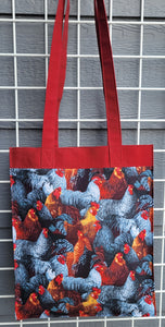 Large Market Tote with Pocket - Chickens/Maroon