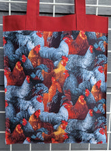 Load image into Gallery viewer, Large Market Tote with Pocket - Chickens/Maroon