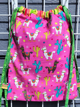 Load image into Gallery viewer, Cotton Drawstring Tote - Llamas on Pink