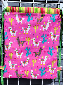Cotton Drawstring Tote - Llamas on Pink