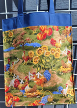 Load image into Gallery viewer, Large Market Tote with Pocket - Blue Chickens and Sunflowers