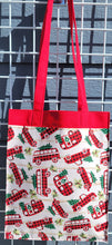 Load image into Gallery viewer, Large Market Tote with Pocket - Plaid Christmas Cars