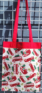 Large Market Tote with Pocket - Plaid Christmas Cars