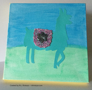 Mixed Media Art - Turquoise Llama