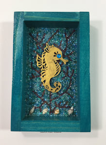 Abstract Mixed Media Art - Gold Seahorse